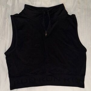 Sleeveless Black Zip-Front Athletic Crop Top